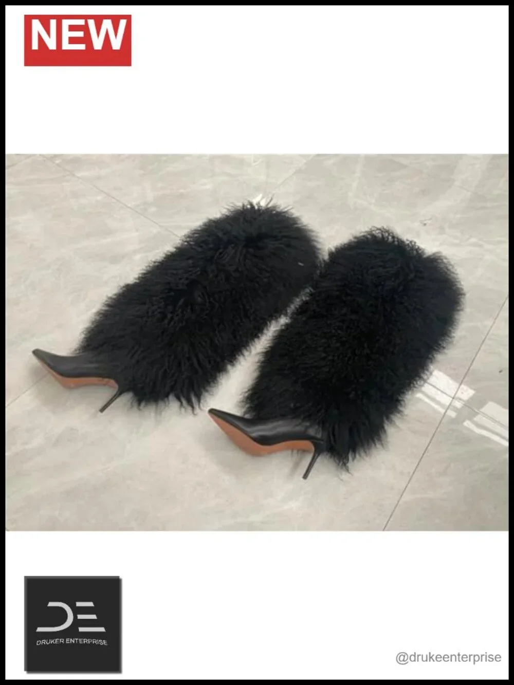 Real Mongolian Fur Over Knee Boots Women's Pointed High Heel